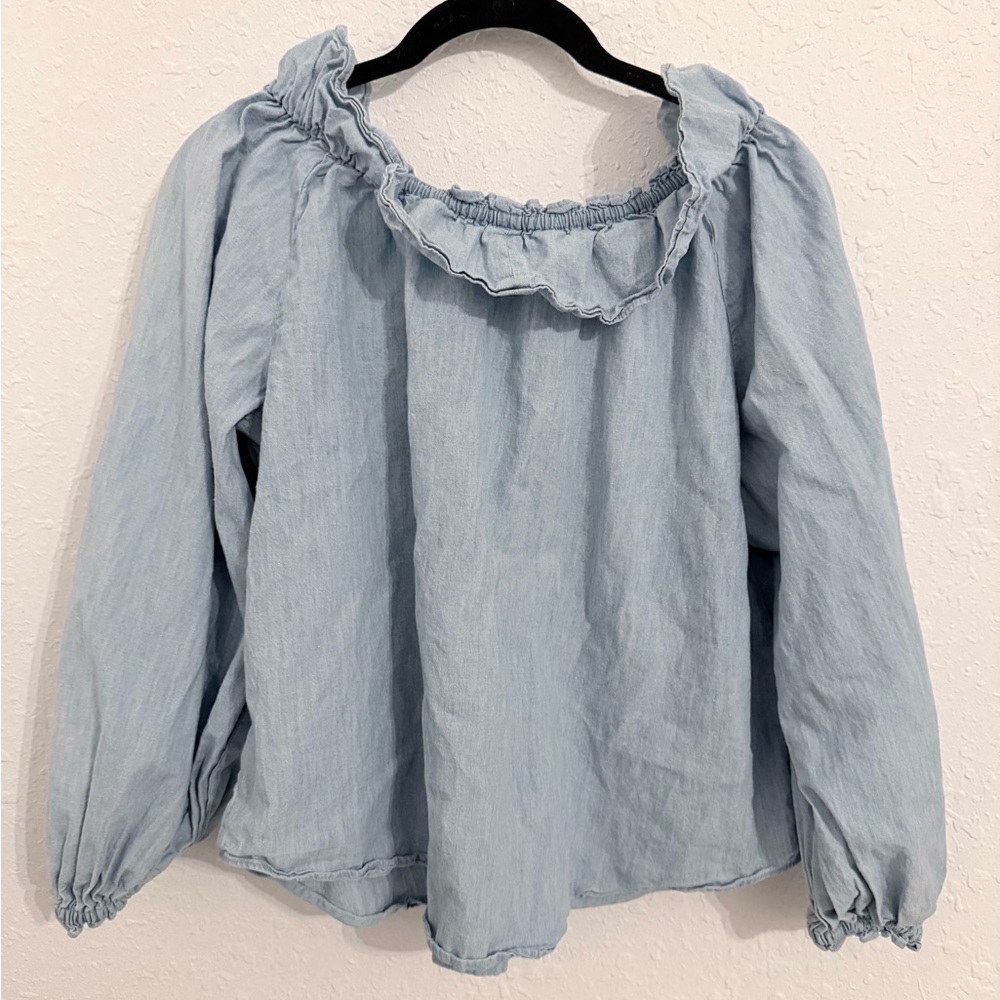 Free People Light Blue Ruffle Blouse - Picture 4 of 4